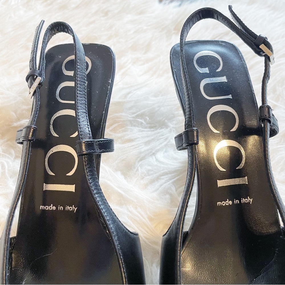 Gucci Black Leather Slingback Pump Square Toe size 38.5 - Picture 4 of 11